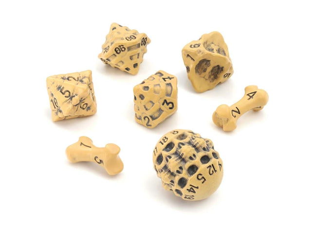Gamers Guild AZ Lynx Accessories Lynx Accessories: Skull And Bone Full 7 Dice Set: Ancient Bone Yellow (Pre-Order) GTS