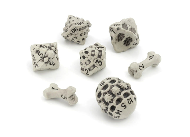 Gamers Guild AZ Lynx Accessories Lynx Accessories: Skull & Bone Full 7 Dice Set - Cleaned Bone White Quartermaster Direct