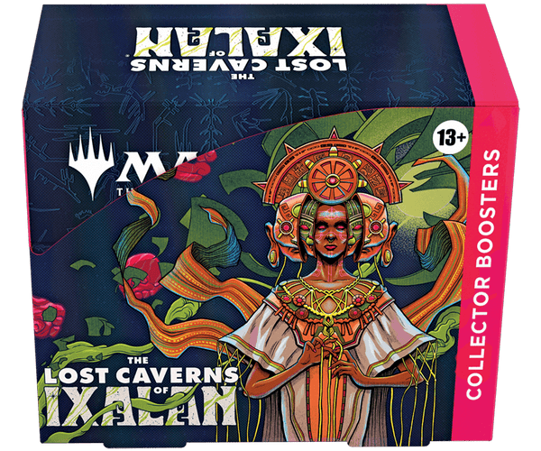 collector booster box ixalan The Lost Caverns of Mox Boarding House and a Universes Beyond Jurassic World Collection card depicting iconic characters and moments from the Jurassic World franchise Magic: The Gathering - Lost