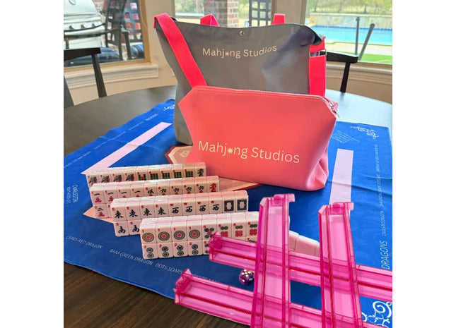 Gamers Guild AZ Mahjong Studios American Mahjong Set (166 Tiles) - 2-Color Pink, All in One Bundle Faire