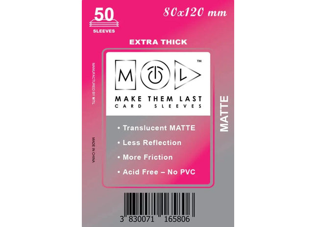 Gamers Guild AZ Make Them Last TBEUM 80x120 mm 50pcs Thick Matte Board Games & Card Sleeves Make Them Last