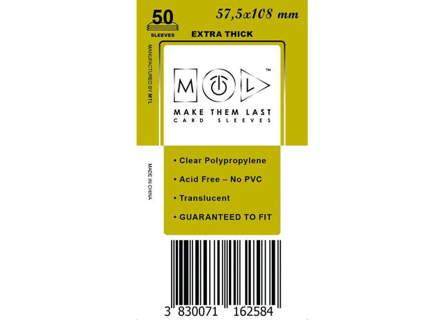 Gamers Guild AZ Make Them Last TBHH 57.5x108 mm 50pcs Thick Board Games & Card Sleeves Make Them Last