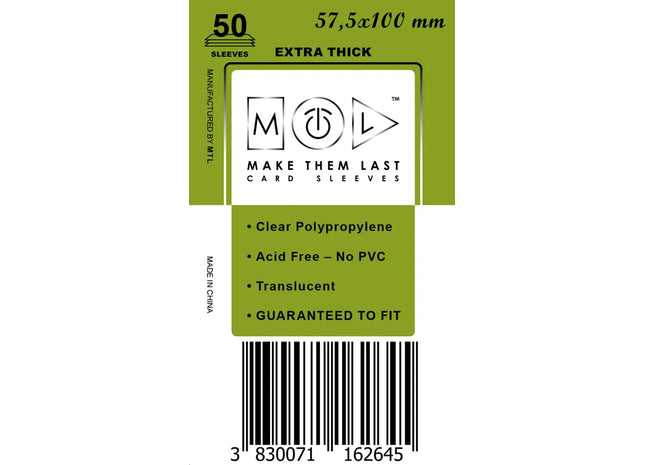 Gamers Guild AZ Make Them Last TKMC 57.5x100 mm 50pcs Thick Board Games & Card Sleeves Make Them Last