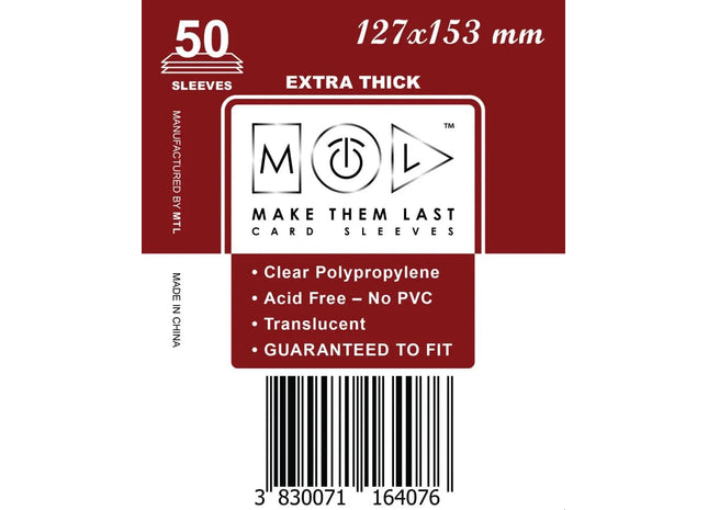 Gamers Guild AZ Make Them Last TOSMD 127x153 mm 50pcs Thick Board Games & Card Sleeves Make Them Last