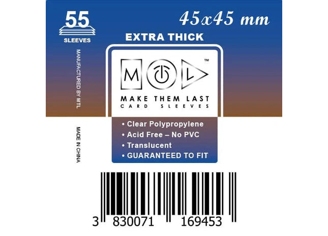 Gamers Guild AZ Make Them Last TS45 45x45 mm 55pcs Thick Board Games & Card Sleeves Make Them Last