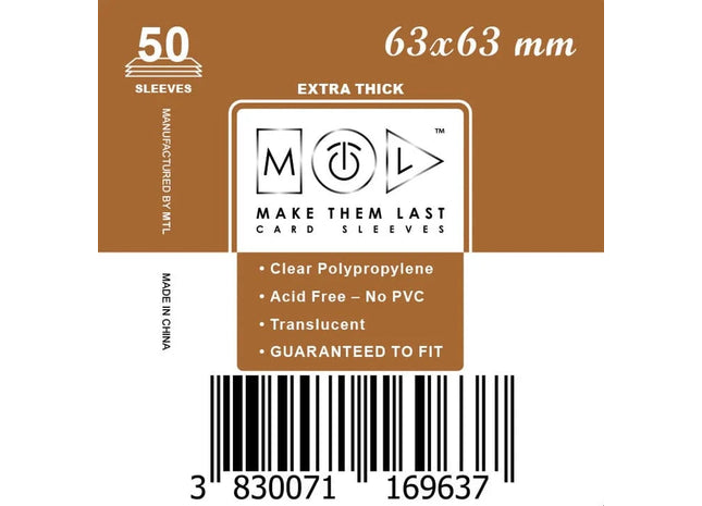 Gamers Guild AZ Make Them Last TS63 63x63 mm 50pcs Thick Board Games & Card Sleeves Make Them Last