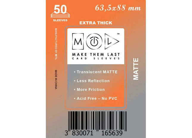 Gamers Guild AZ Make Them Last TTCGM 63.5x88 mm 50pcs Thick Matte Board Games & Card Sleeves Make Them Last