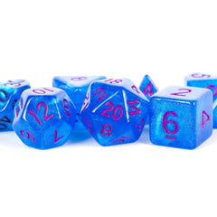 Gamers Guild AZ Metallic Dice Games 16mm Acrylic Polyhedral Dice Set: Stardust Blue w/ Purple Numbers Metallic Dice Games