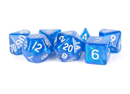Gamers Guild AZ Metallic Dice Games 16mm Acrylic Polyhedral Dice Set: Stardust Blue w/ Silver Numbers Metallic Dice Games