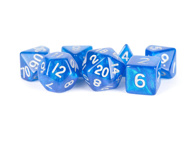 Gamers Guild AZ Metallic Dice Games 16mm Acrylic Polyhedral Dice Set: Stardust Blue w/ Silver Numbers Metallic Dice Games