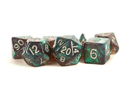 Gamers Guild AZ Metallic Dice Games 16mm Acrylic Polyhedral Dice Set: Stardust Gray w/ Silve Numbers - Black Friday AGD