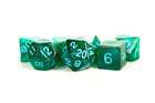 Gamers Guild AZ Metallic Dice Games 16mm Acrylic Polyhedral Dice Set: Stardust Green w/ Blue Numbers Metallic Dice Games