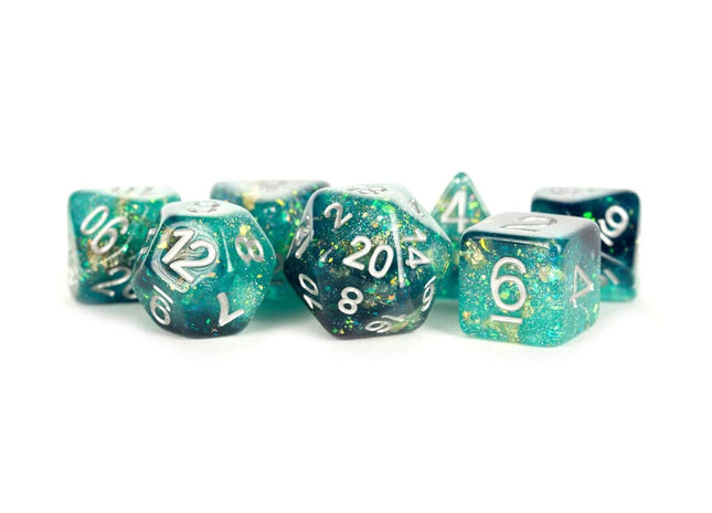 Gamers Guild AZ Metallic Dice Games 7-Die Set 16mm: Eternal - Teal/Black Metallic Dice Games
