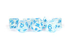 Gamers Guild AZ Metallic Dice Games 7-Die Set 16mm: Flash Dice - Clear with Light Blue Numbers Metallic Dice Games