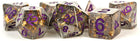 Gamers Guild AZ Metallic Dice Games 7-Die Set 16mm: Gray with Gold Foil and Purple Numbers Metallic Dice Games