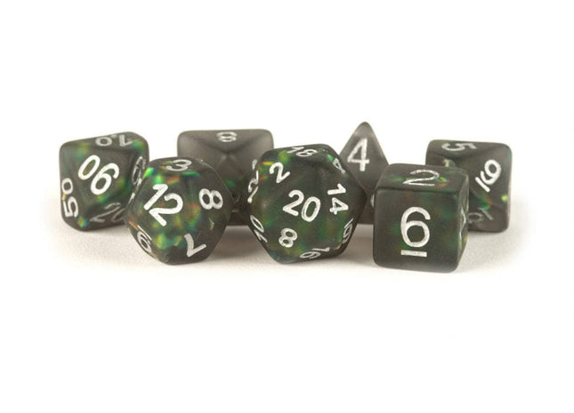Gamers Guild AZ Metallic Dice Games 7-Die Set 16mm: Icy Opal - Black with Silver Numbers Metallic Dice Games