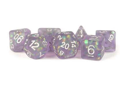 Gamers Guild AZ Metallic Dice Games 7-Die Set 16mm: Icy Opal - Purple with Silver Numbers Metallic Dice Games