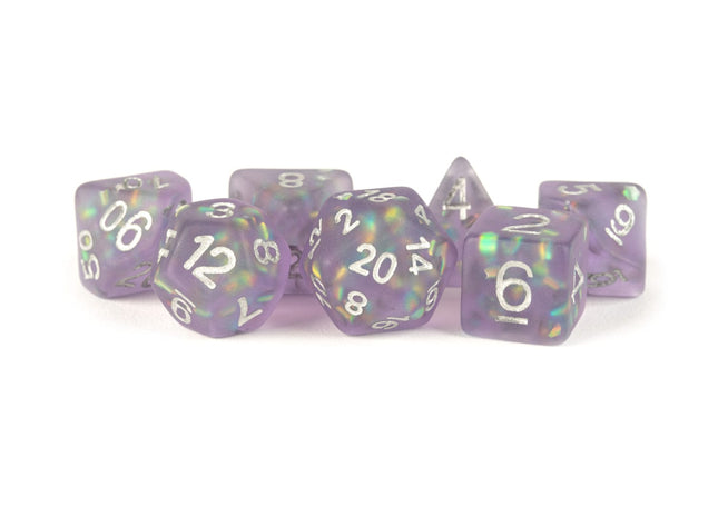 Gamers Guild AZ Metallic Dice Games 7-Die Set 16mm: Icy Opal - Purple with Silver Numbers Metallic Dice Games