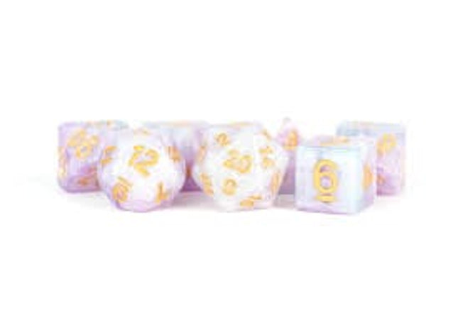 Gamers Guild AZ Metallic Dice Games 7-Die Set 16mm: Lavender with Gold Numbers Metallic Dice Games
