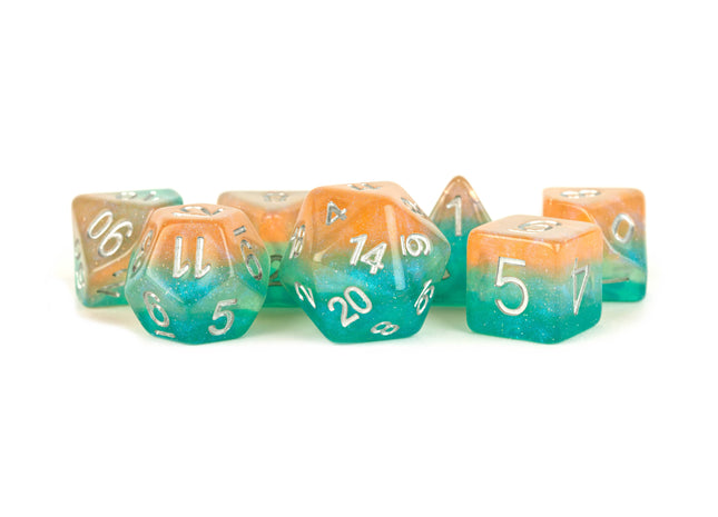 Gamers Guild AZ Metallic Dice Games 7-Die Set 16mm: Layered Stardust Sunset - Black Friday AGD