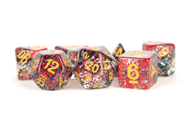 Gamers Guild AZ Metallic Dice Games 7-Die Set 16mm: Particle - Black and Red Metallic Dice Games