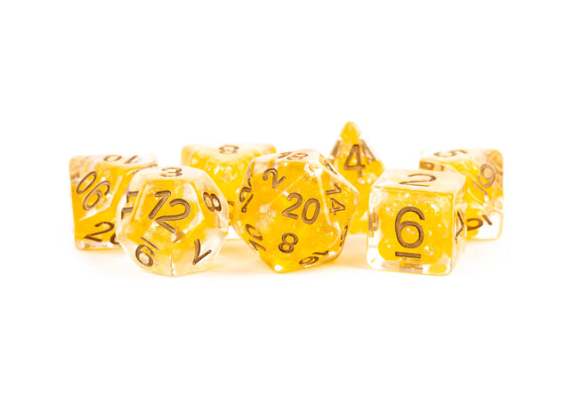 Gamers Guild AZ Metallic Dice Games 7-Die Set 16mm: Pearl - Citrine with Copper Numbers Metallic Dice Games