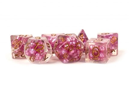 Gamers Guild AZ Metallic Dice Games 7-Die Set 16mm: Pearl - Pink with Copper Numbers - Black Friday AGD