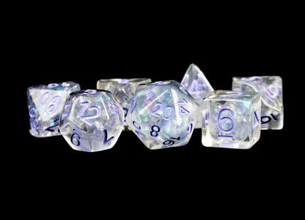 Gamers Guild AZ Metallic Dice Games 7-Die Set 16mm: Pearl - Purple Numbers - Black Friday AGD