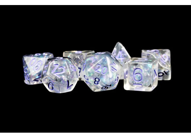 Gamers Guild AZ Metallic Dice Games 7-Die Set 16mm: Pearl - Purple Numbers Metallic Dice Games