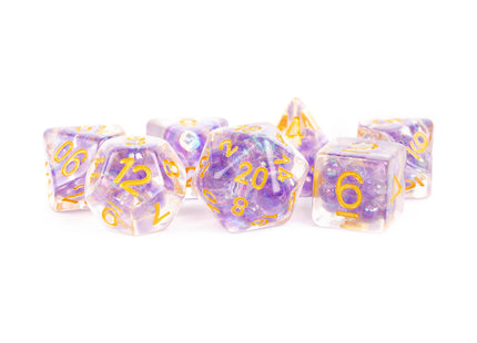 Gamers Guild AZ Metallic Dice Games 7-Die Set 16mm: Pearl - Purple with Gold Numbers - Black Friday AGD
