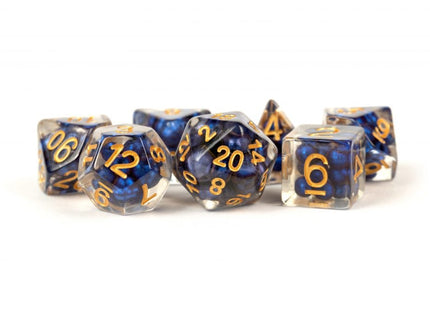 Gamers Guild AZ Metallic Dice Games 7-Die Set 16mm: Pearl - Royal Blue with Gold Numbers Metallic Dice Games