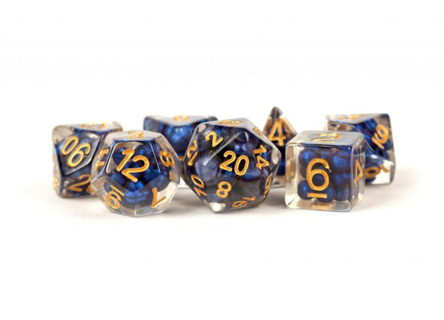 Gamers Guild AZ Metallic Dice Games 7-Die Set 16mm: Pearl - Royal Blue with Gold Numbers Metallic Dice Games