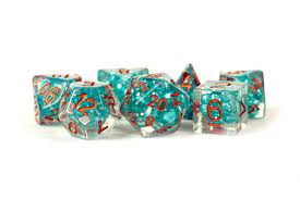 Gamers Guild AZ Metallic Dice Games 7-Die Set 16mm: Pearl - Teal with Copper Numbers Metallic Dice Games