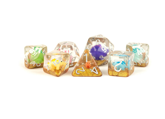 Gamers Guild AZ Metallic Dice Games 7-Die Set 16mm: Rainbow Dinosaur Metallic Dice Games