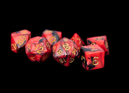 Gamers Guild AZ Metallic Dice Games 7-Die Set 16mm: Red/Black w/ Gold Numbers Metallic Dice Games