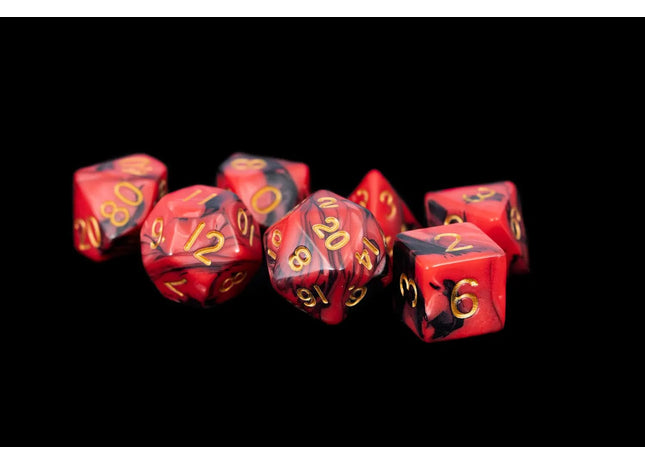 Gamers Guild AZ Metallic Dice Games 7-Die Set 16mm: Red/Black w/ Gold Numbers Metallic Dice Games