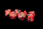 Gamers Guild AZ Metallic Dice Games 7-Die Set 16mm: Red/Black w/ Gold Numbers Metallic Dice Games