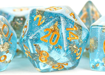 Gamers Guild AZ Metallic Dice Games 7-Die Set 16mm: Resin Poly Dice Set - Blue Foil Metallic Dice Games