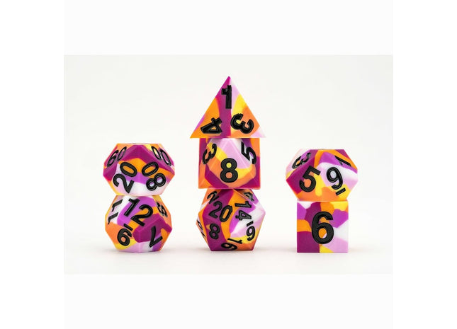 Gamers Guild AZ Metallic Dice Games 7-Die Set 16mm: Sharp Edge Silicone Dice - Lesbian Metallic Dice Games