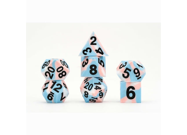 Gamers Guild AZ Metallic Dice Games 7-Die Set 16mm: Sharp Edge Silicone Dice - Transgender Metallic Dice Games