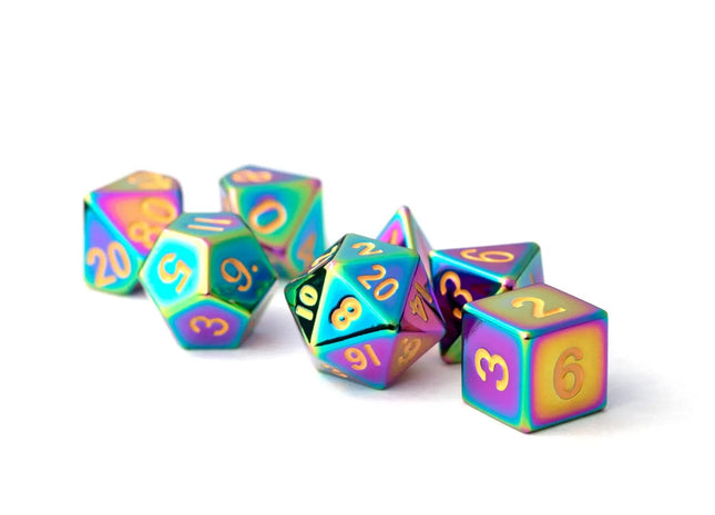 Gamers Guild AZ Metallic Dice Games 7-Die Set 16mm: Torched Rainbow (Metal) Metallic Dice Games