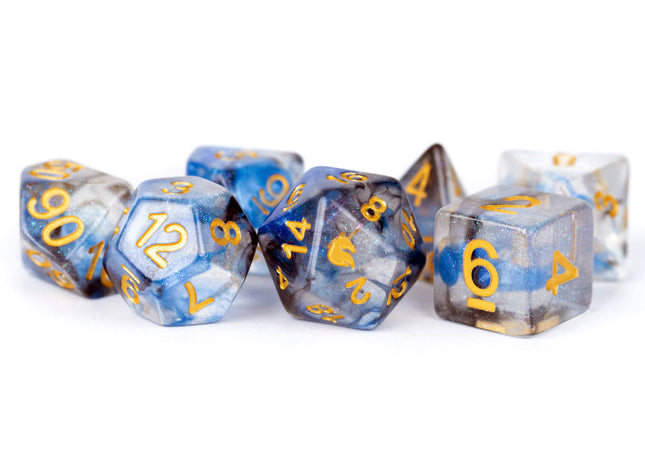 Gamers Guild AZ Metallic Dice Games 7-Die Set 16mm: Unicorn - Arctic Storm - Black Friday AGD