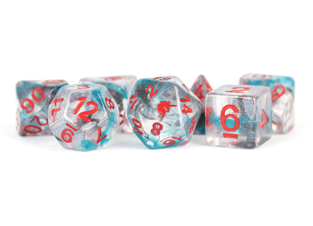 Gamers Guild AZ Metallic Dice Games 7-Die Set 16mm: Unicorn - Battle Wounds - Black Friday AGD