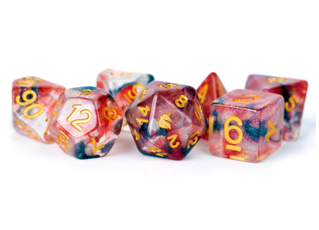 Gamers Guild AZ Metallic Dice Games 7-Die Set 16mm: Unicorn - Phoenix Ash - Black Friday AGD