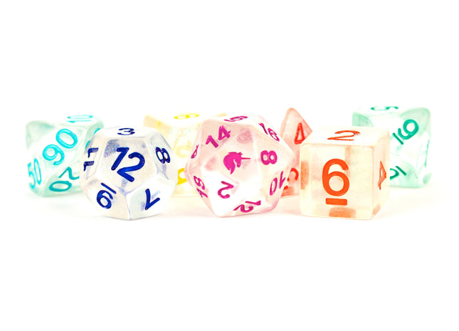 Gamers Guild AZ Metallic Dice Games 7-Die Set 16mm: Unicorn - Rainbow Ice - Black Friday AGD