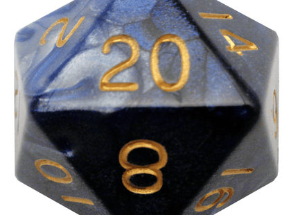 Gamers Guild AZ Metallic Dice Games Blue and White with Gold Numbers 35mm Mega Acrylic d20 Dice Metallic Dice Games