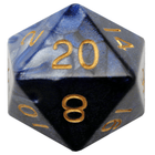 Gamers Guild AZ Metallic Dice Games Blue and White with Gold Numbers 35mm Mega Acrylic d20 Dice Metallic Dice Games