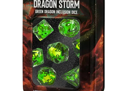 Gamers Guild AZ Metallic Dice Games Dragon Storm Inclusion Resin Dice Set: Green Dragon - 7 Set RPG Dice - Black Friday AGD