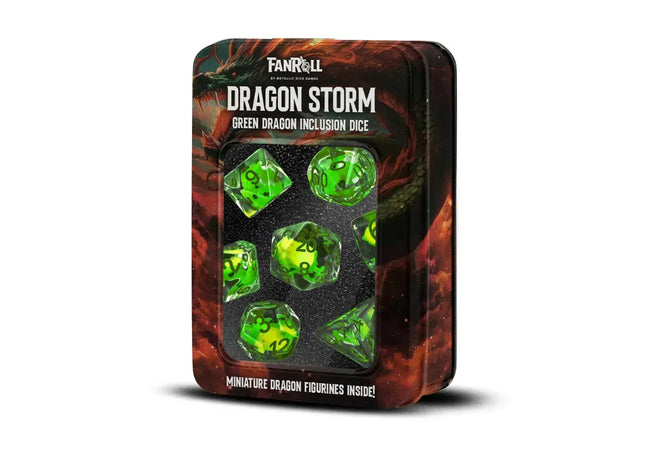 Gamers Guild AZ Metallic Dice Games Dragon Storm Inclusion Resin Dice Set: Green Dragon - 7 Set RPG Dice - Black Friday AGD