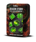 Gamers Guild AZ Metallic Dice Games Dragon Storm Inclusion Resin Dice Set: Green Dragon - 7 Set RPG Dice - Black Friday AGD